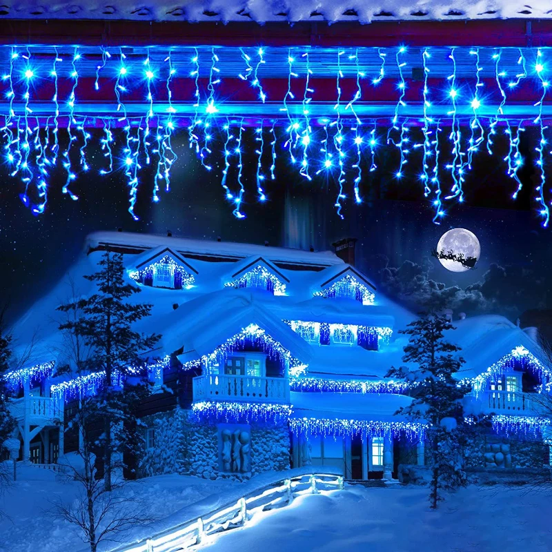 Guirlande lumineuse rideau féerique LED 4x0.6m, guirlande lumineuse de vacances pour Patio, lumières de noël, rue extérieure, décoration de jardin de mariage