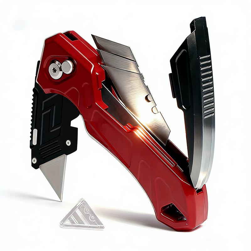 Zusammenklappbarer Allzweckmesser-Boxschneider, 3-Positionen-Klingen, Klingenaufbewahrungsdesign mit zusätzlichen 3 Klingen, Boxmesser für Kartons, Handwerkzeuge