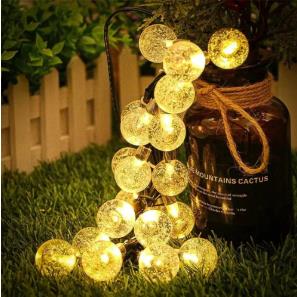 Guirlande lumineuse solaire LED en forme de globe de cristal, lumière blanche chaude, pour extérieur, jardin, patio, cour, allée, fête, décorative, féerique, étanche