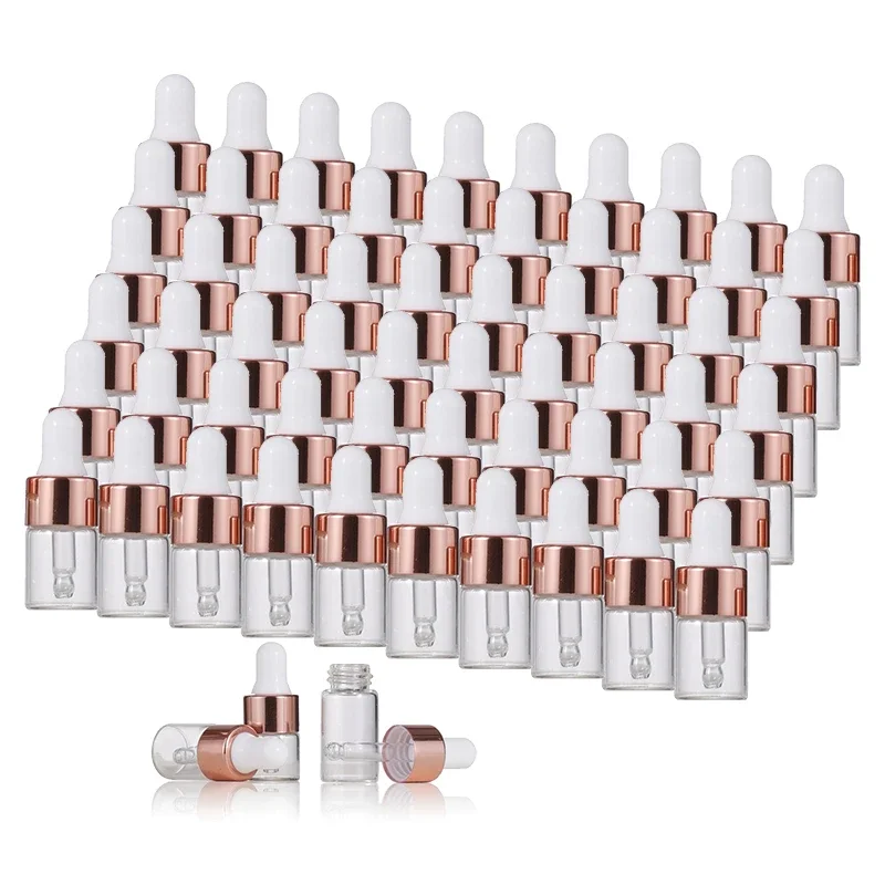 10 pièces Mini flacons compte-gouttes verre vide huile essentielle bouteilles d'aromathérapie 1 ml 2 ml 3 ml 5 ml bouchon en or Rose Pipettes bouteilles