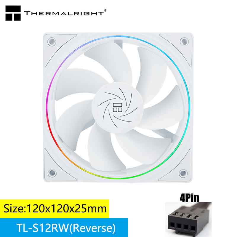 Thermalright TL-S12R ventilador con cubierta de computadora de 12 CM, salida de aire inversa, efecto de iluminación Halo, 4PIN PWM/5V 3PIN ARGB, 1500RPM