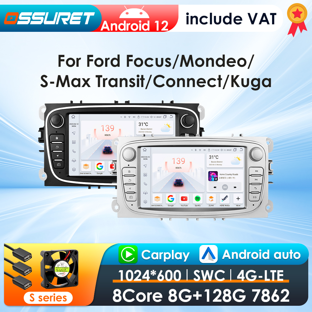 2 Din Carplay Android12 Autoradio Voor Ford/Focus/S-Max/Mondeo 9/Galaxyc-Max Auto Multimedia Speler Navigatie Gps Wifi 7862