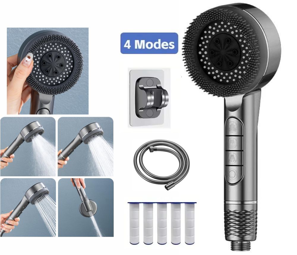 New 4 Modes Shower Head High Pressure Showerhead One-Key Stop Water Massage Shower Head With Filter Element Bathroom Accessories