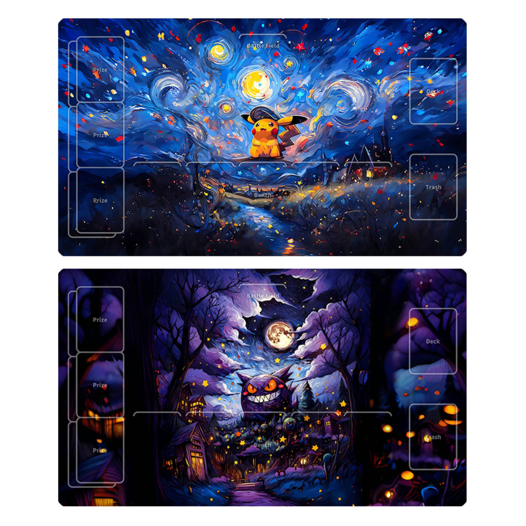 Игровой коврик Pokemon PTCG The Starry Night Style Gengar Pikachu Фигурка Настольные игры Коврик Duel Plate Резиновый коврик для карт Аниме Коврик для мыши