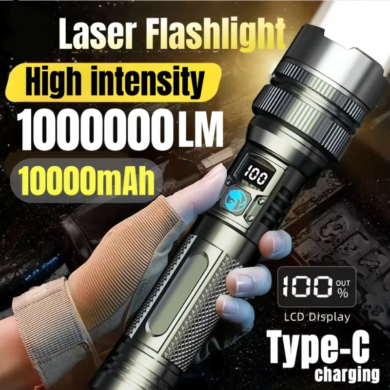 1000000LM Superhelle LED-Taschenlampe Wiederaufladbar USB-C Digitales Display IPX8 Wasserdicht Langlebig für Camping und Notfälle