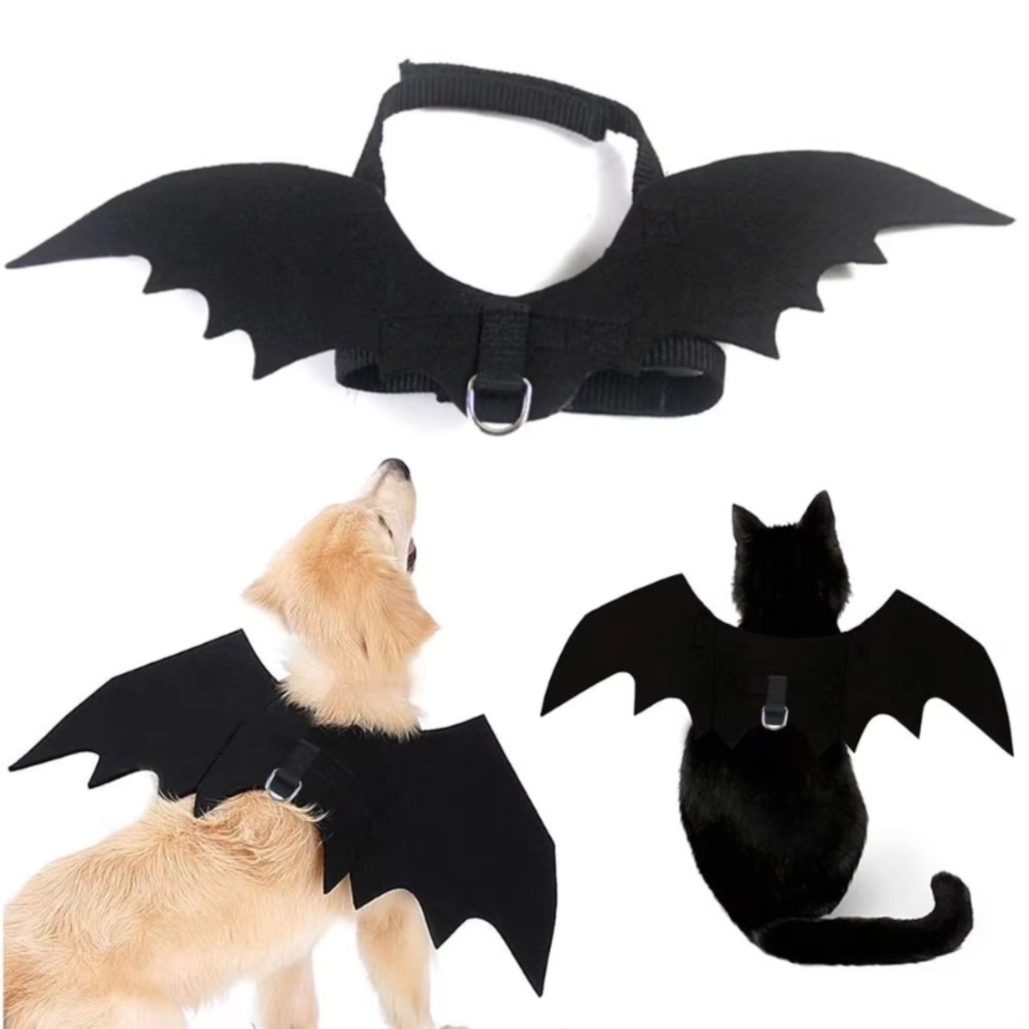 Animale domestico Halloween Ali di pipistrello Cane Gatto Costume Vestito da festa Divertente Cucciolo di gattino Abbigliamento Cosplay Prop con foro di fissaggio della corda di trazione