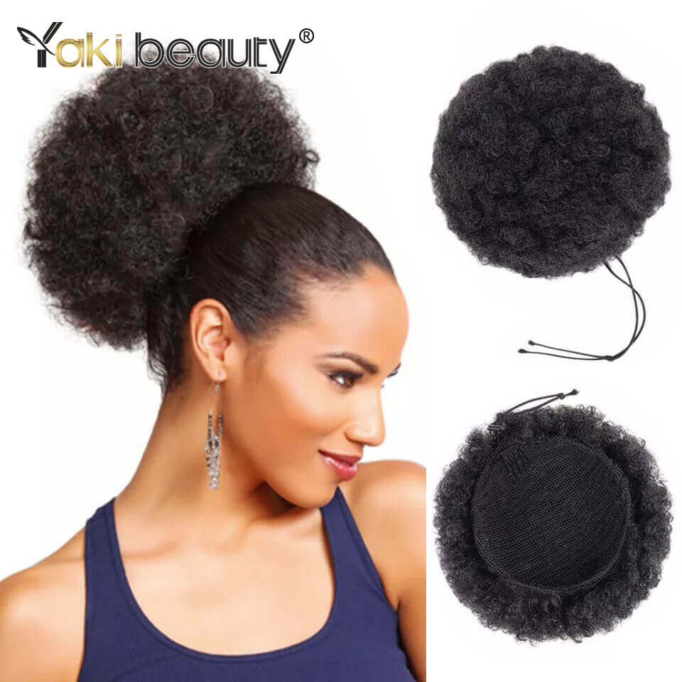 Afro Puff sznurkiem kucyk syntetyczne doczepianie włosów czarny brązowy klips na perwersyjnym sznurku kręcony kucyk