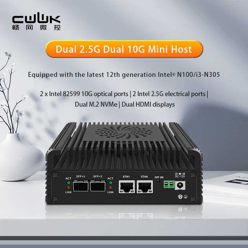 Mini PC con Firewall de 12ª generación, enrutador suave Intel i3 N305 N100, 2x10G, SFP + 2xi226-V, 2,5G, NVMe, 2xHD, DDR5, Servidor NAS