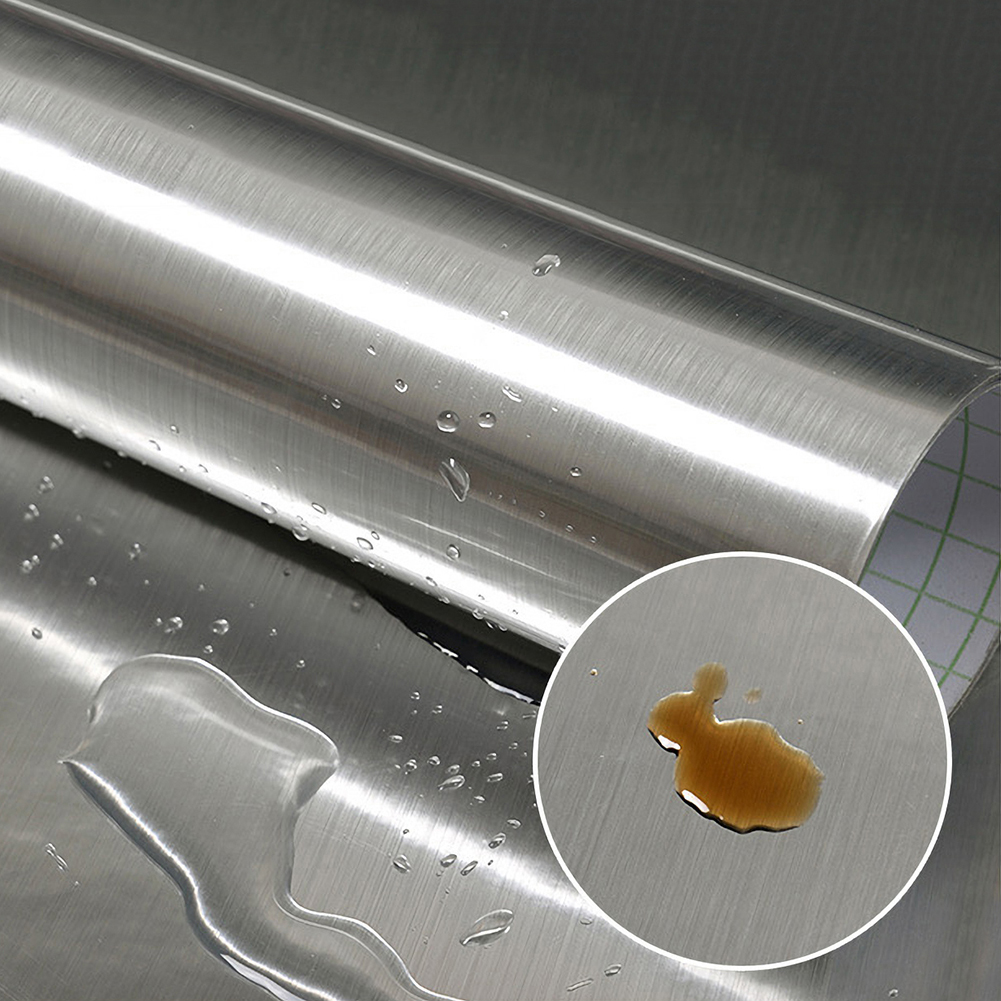 Pvc metal escovado ouro prata removível papel de parede decoração filme vinil à prova de óleo eletrodomésticos cozinha elevador adesivo