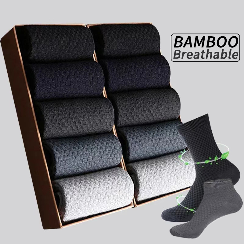 5/10 pares de calcetines de hombre calcetines tobilleros cortos de fibra de bambú Primavera Verano Otoño Invierno negocios transpirable calcetín largo masculino Meias hombre Sox