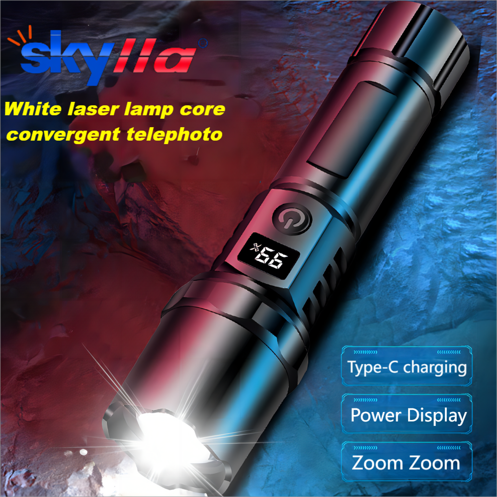 ポータブルスポットライト長距離 30 ワット軽量 LED 懐中電灯 Type-C 内蔵 18650 バッテリー伸縮ズーム LED 戦術トーチ