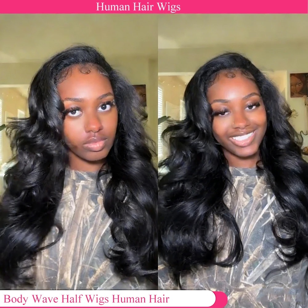 Peluca de Cabello Humano 3 en 1 con Ondas Suaves, Lista para Usar, Media Peluca Pre-Desplumada con Ajuste Cómodo, Peluca Yaki Mejorada con Cabello de Bebé para Mujer