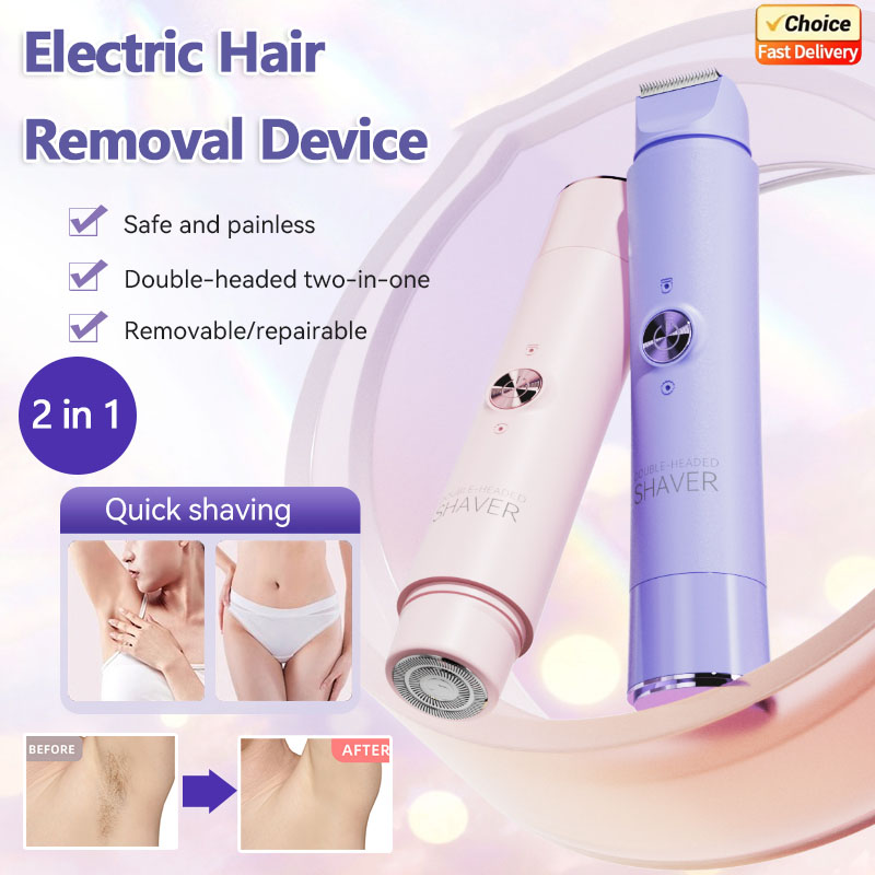 Depiladora eléctrica de doble cabezal para mujer, afeitadora indolora recargable para zonas privadas corporales, Bikini, recorte suave