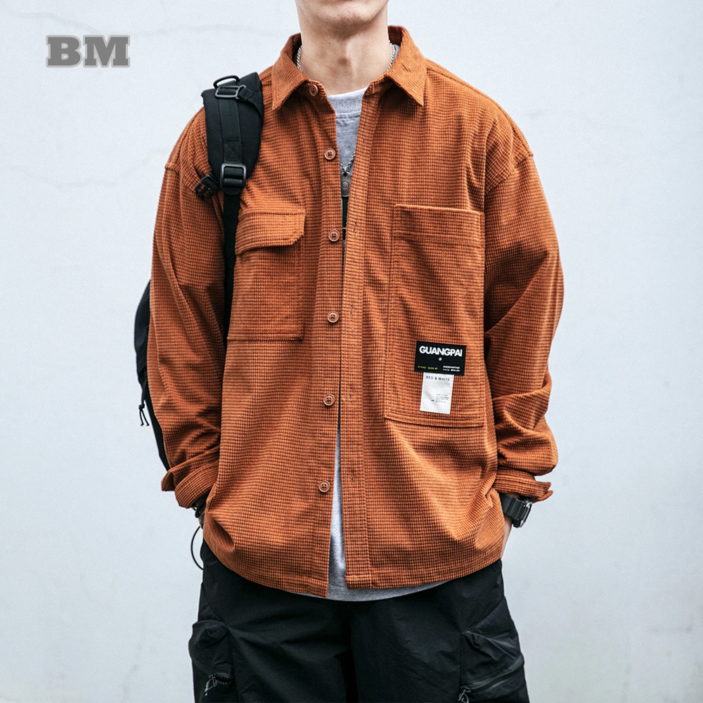 Japanischen Streetwear Hohe Qualität Waffel Plaid Shirts Tops Frühling Herbst Harajuku Lose Beiläufige Mantel Koreanische Kleidung Männer Kleidung