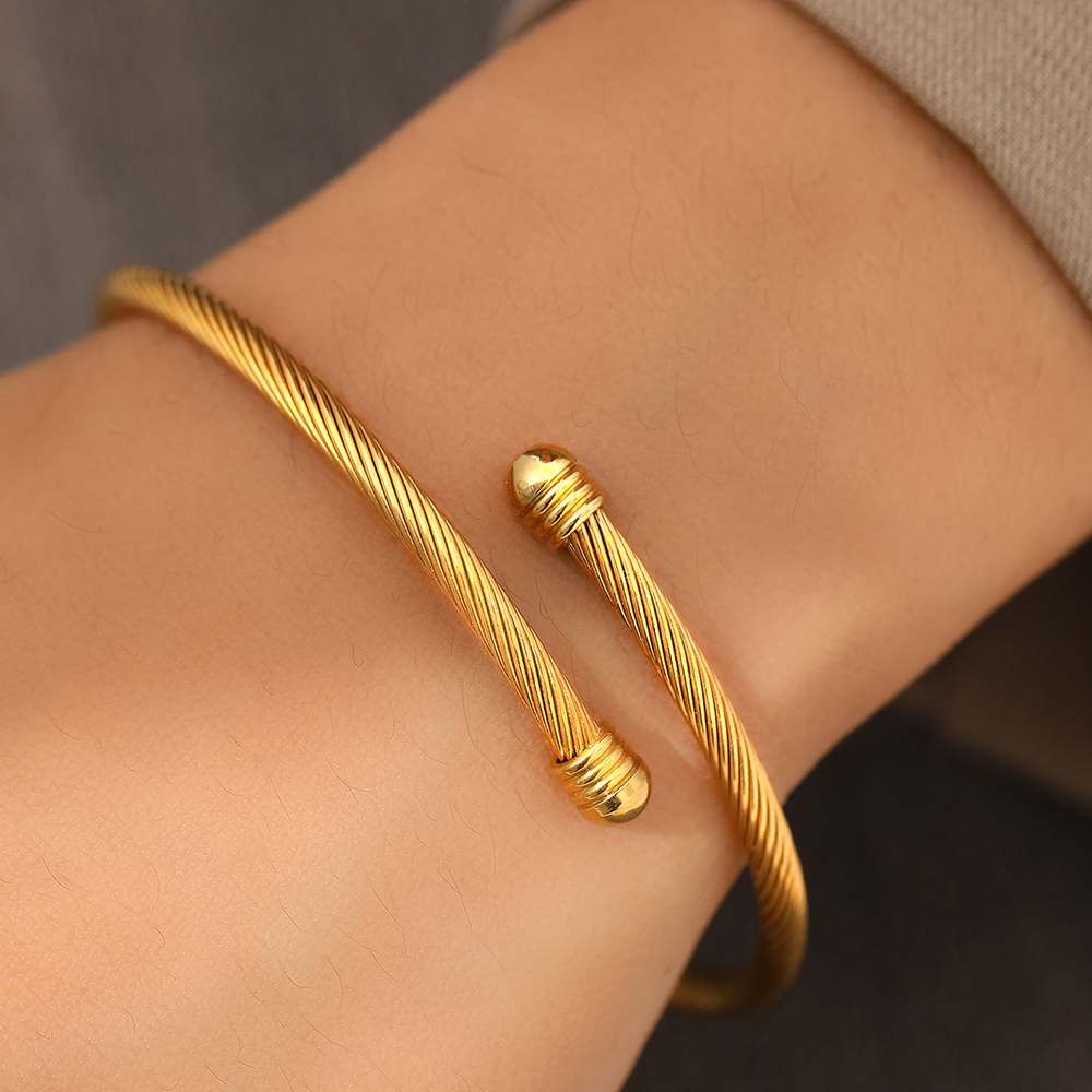 Gelang Baja Tahan Karat woiwoi Vintage Fashion Kesederhanaan Temperamen Dekorasi Kawat Gelang Logam Untuk Wanita Perhiasan Hadiah