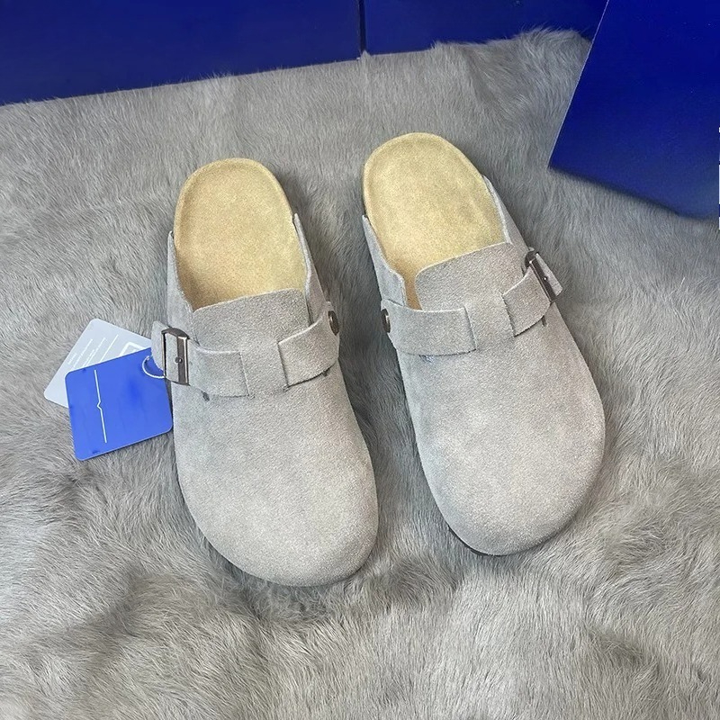 Scarpe in pelle di vacchetta con suola spessa, pantofole slip-on in camoscio, mules comode con supporto per l'arco plantare per tutte le stagioni