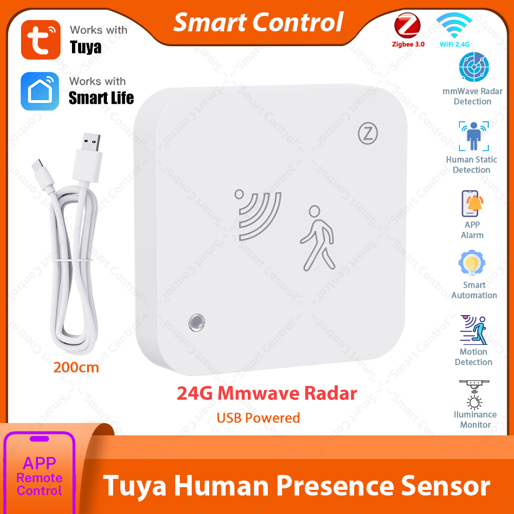Датчик присутствия человека Tuya Zigbee WiFi с радаром 24G MmWave, управление через приложение для умного дома и безопасности