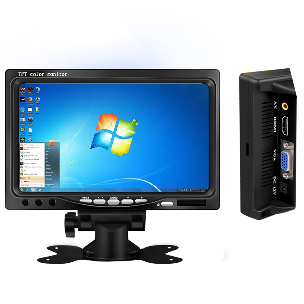 7 inch kleine LCD automonitor met 1024 x 600 resolutie en AV/VGA/HDMI-ingang voor Raspberry Pi/CCTV/PC