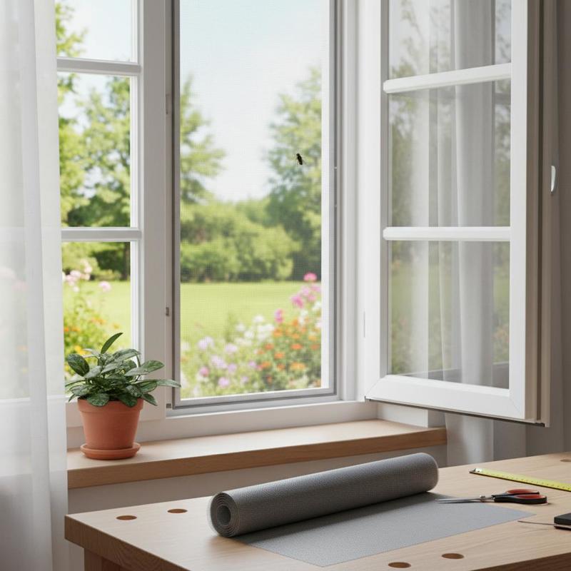 Rollo de Malla Mosquitera – Tela de Fibra de Vidrio para Ventanas y Puertas, Duradera, Resistente a la Oxidación, Fácil de Cortar