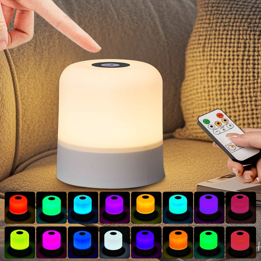 充電式 Led ナイトライトリモコンタッチスイッチテーブルランプ読書寝室用ホワイト RGB カラー調光可能ポータブル