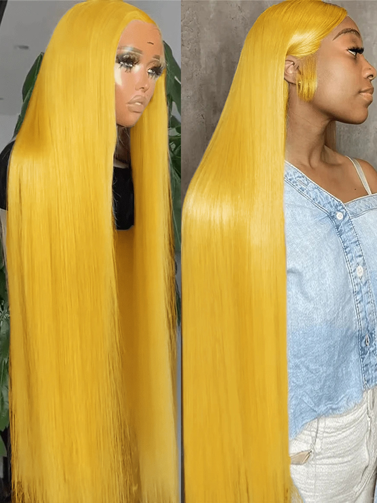 200 de densidad 38 pulgadas amarillo claro 13x6 peluca Frontal de encaje cabello humano liso peluca de encaje prearrancada de color 100% cabello humano para mujeres