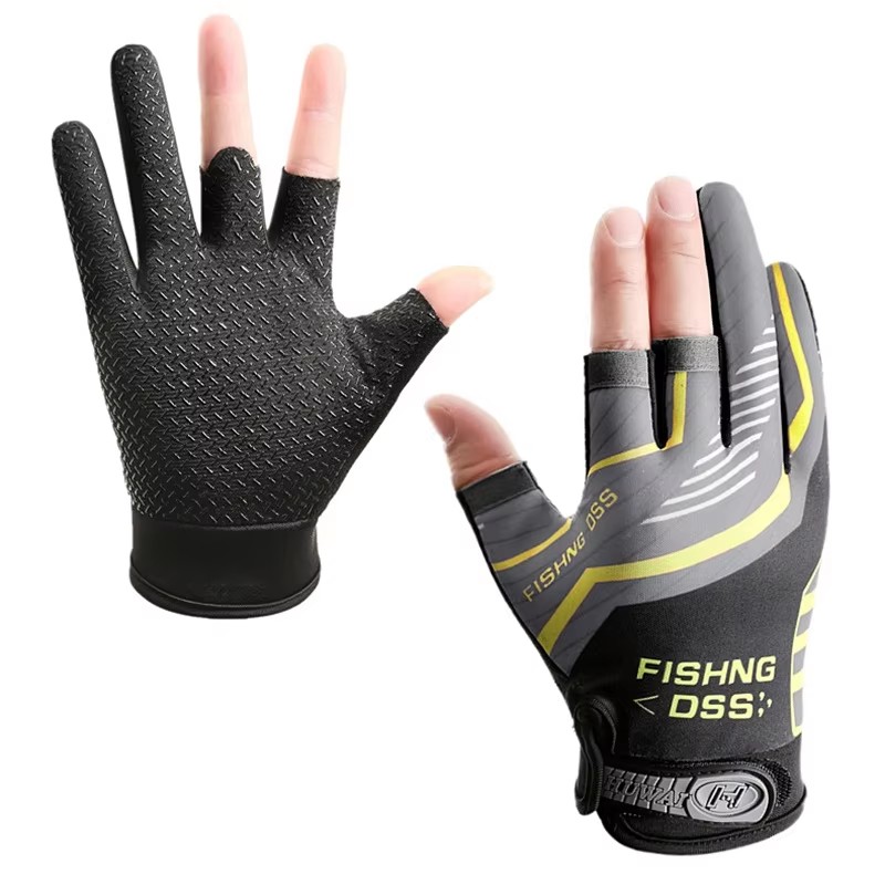 Guantes de pesca y ciclismo para hombre, guantes de verano con tres dedos cortados para pescar, protección solar, antideslizantes, transpirables y delgados.