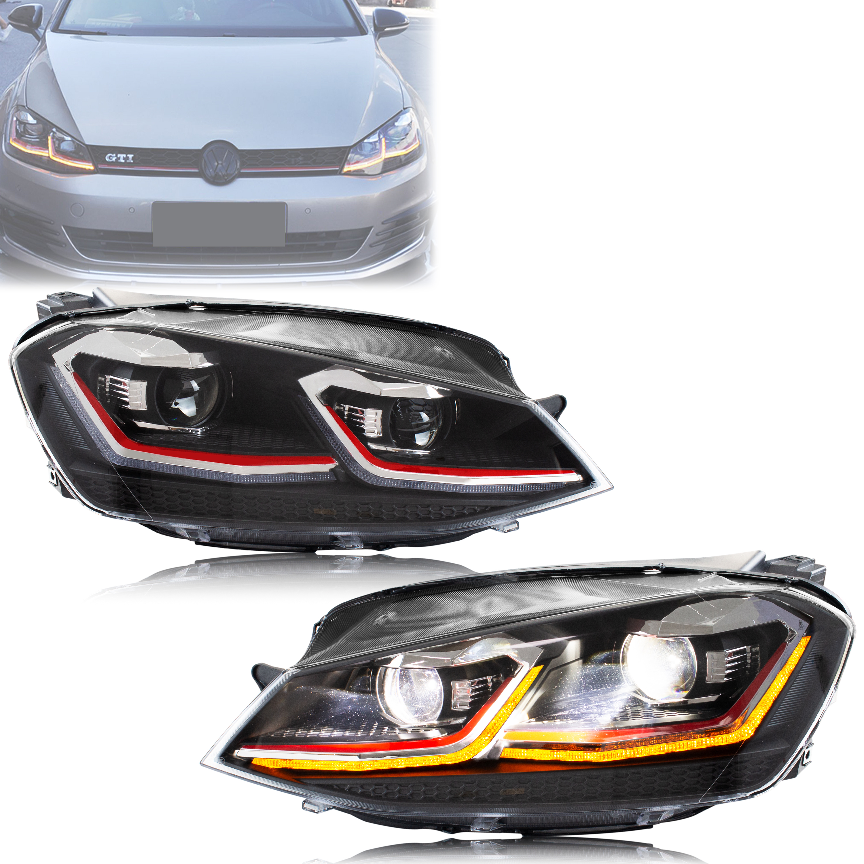 LED Headlights for Volkswagen VW Golf 7 MK7 VII 2013-2017 Sequential Turn Signal Front Lamps Assembly Not Fit GTI & Xenon Model