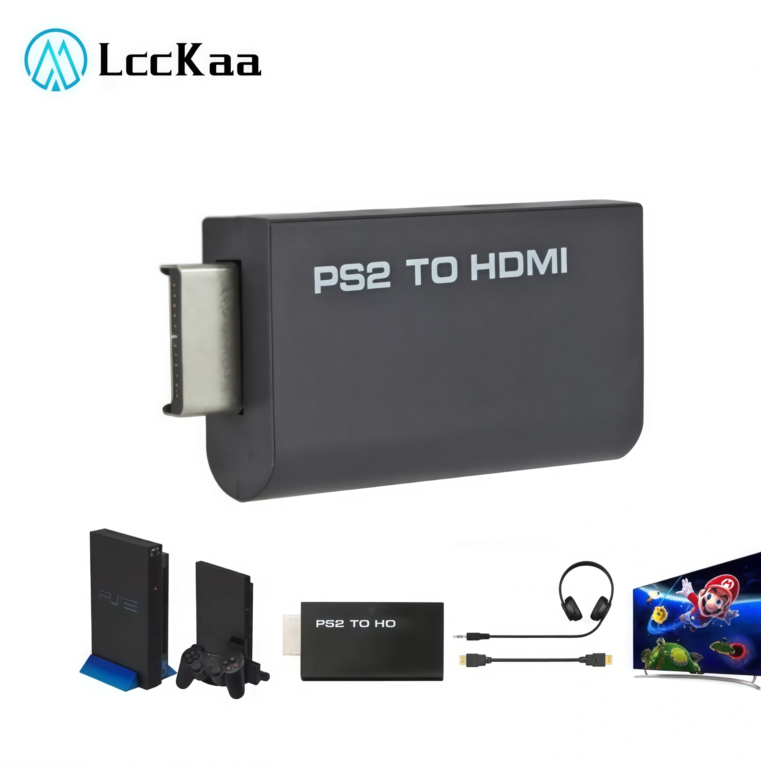 LccKaa PS2 to HDMI Audio Video Converter อะแดปเตอร์ 480i/480 p/576i พร้อมเอาต์พุตเสียง 3.5 มม. สําหรับ PS2 โหมดการแสดงผลทั้งหมด