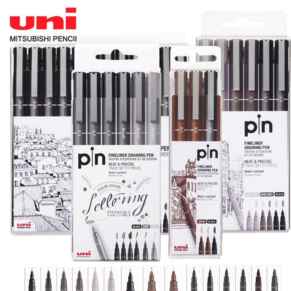 Uni PIN-200 agulha tubo gel caneta multi especificação fibra caneta ponta à prova dwaterproof água mangá design esboço gancho linha artigos de papelaria suprimentos