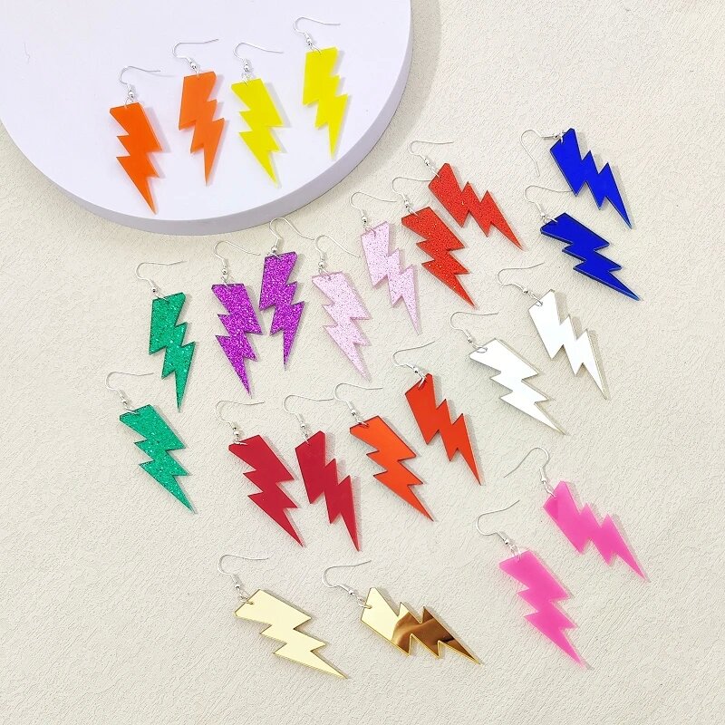 KUGUYS Medium Size Lightning Earrings for Women Fashion Acrylic Easy Matching Jewelry Shiny Accessories