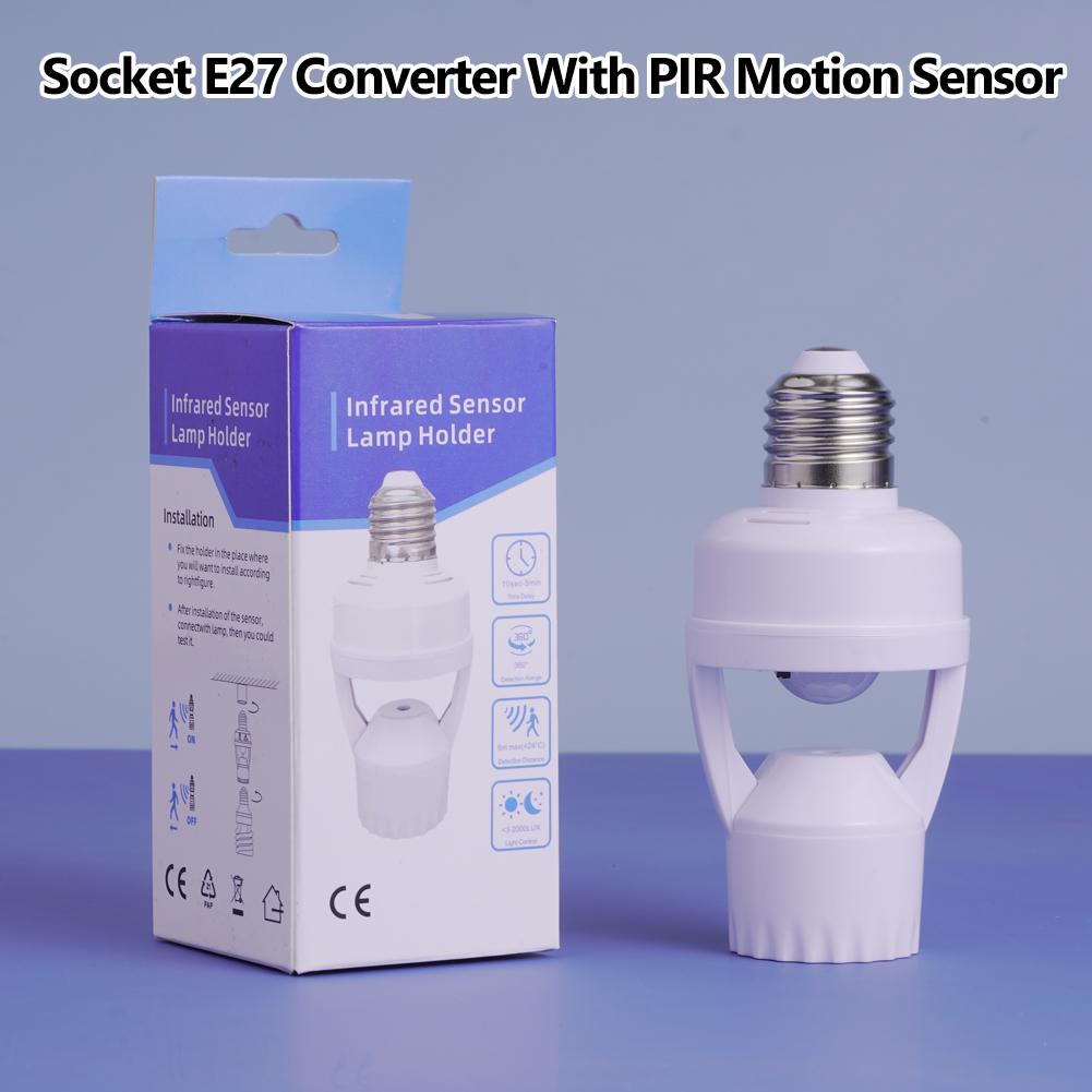 Support de lampe avec capteur de mouvement PIR E27, adaptateur de support d'ampoule intelligent, marche/arrêt automatique, douille de lumière de mouvement pour porche, escalier, sous-sol