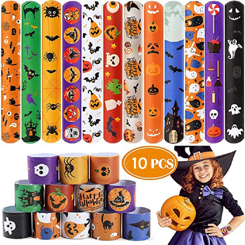 Pulseiras Halloween Slap para crianças e adultos, abóbora dos desenhos animados, Happy Party Decor, presentes fantasmas engraçados, 2024