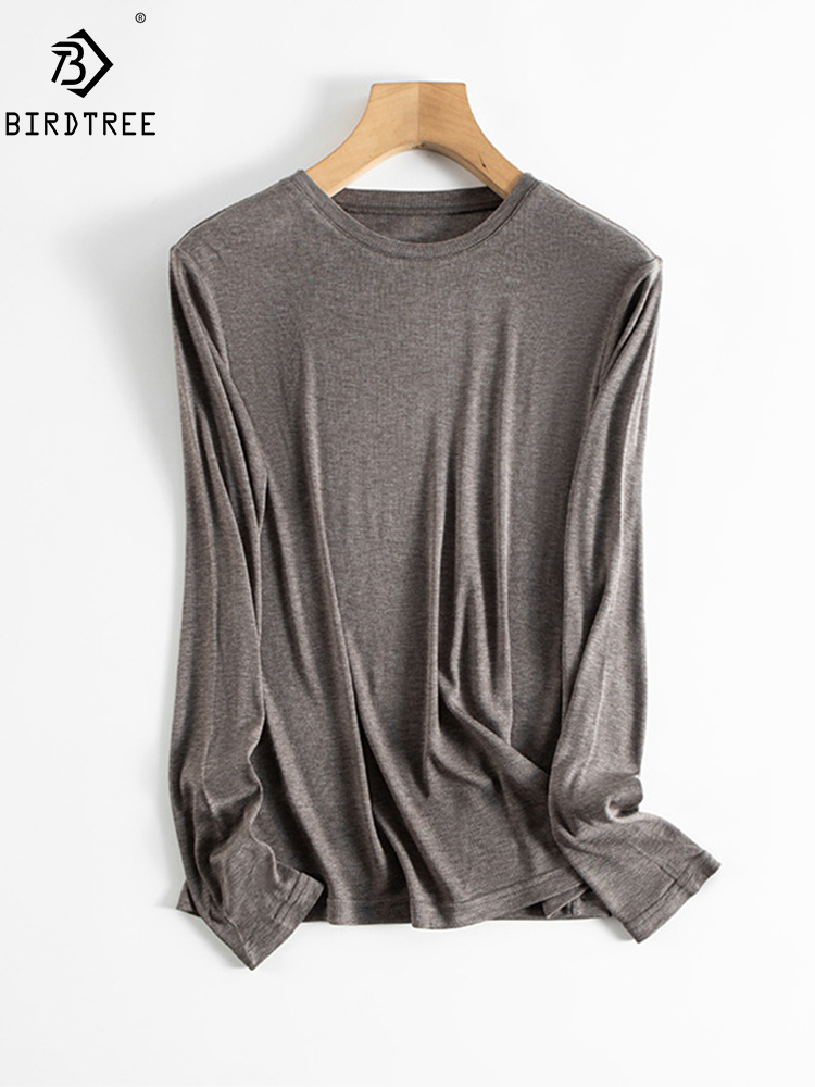 BirdTree, T-shirt Elegante in Seta Naturale 6A 6%, da Donna a Maniche Lunghe con Scollo a O, Top Casual da Ufficio, Nuova Collezione Autunno Inverno 2024 T48749QM