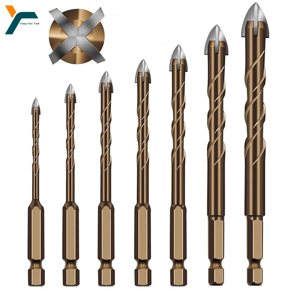 7Pcs Cross Tile Drill Bits Set Hex Shank Glass Cement Metal Ceramic Wood Plastic Alloy Drill Bit 3 4 5 6 8 10 12mm Hole Opener
