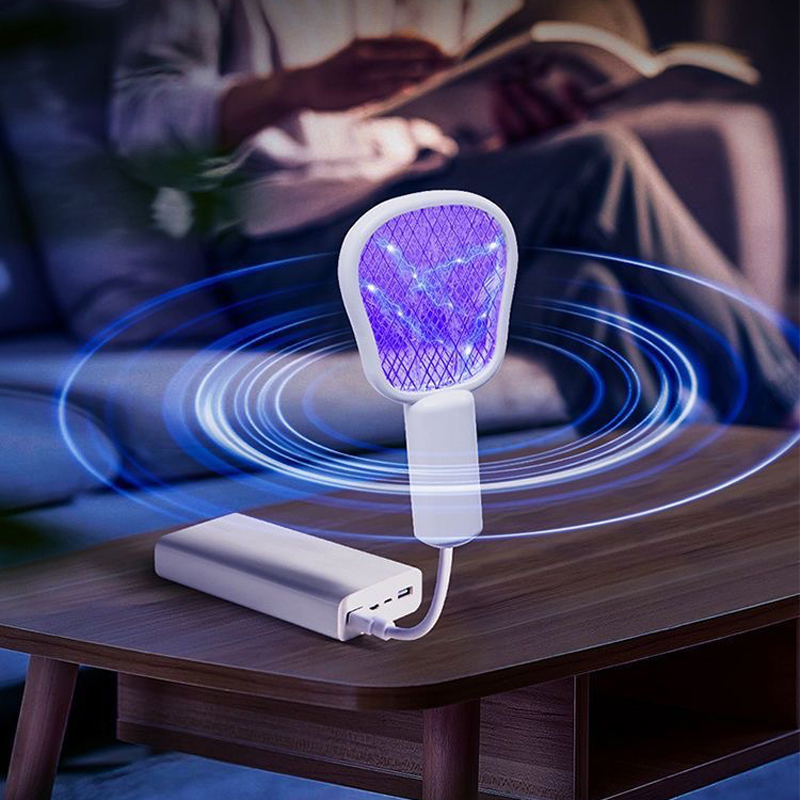 Matamoscas USB con Control de plagas, trampa para mosquitos, Mini descarga eléctrica, Exterminador de insectos, luz UV, raqueta portátil para insectos, dormitorio, novedad de 2025