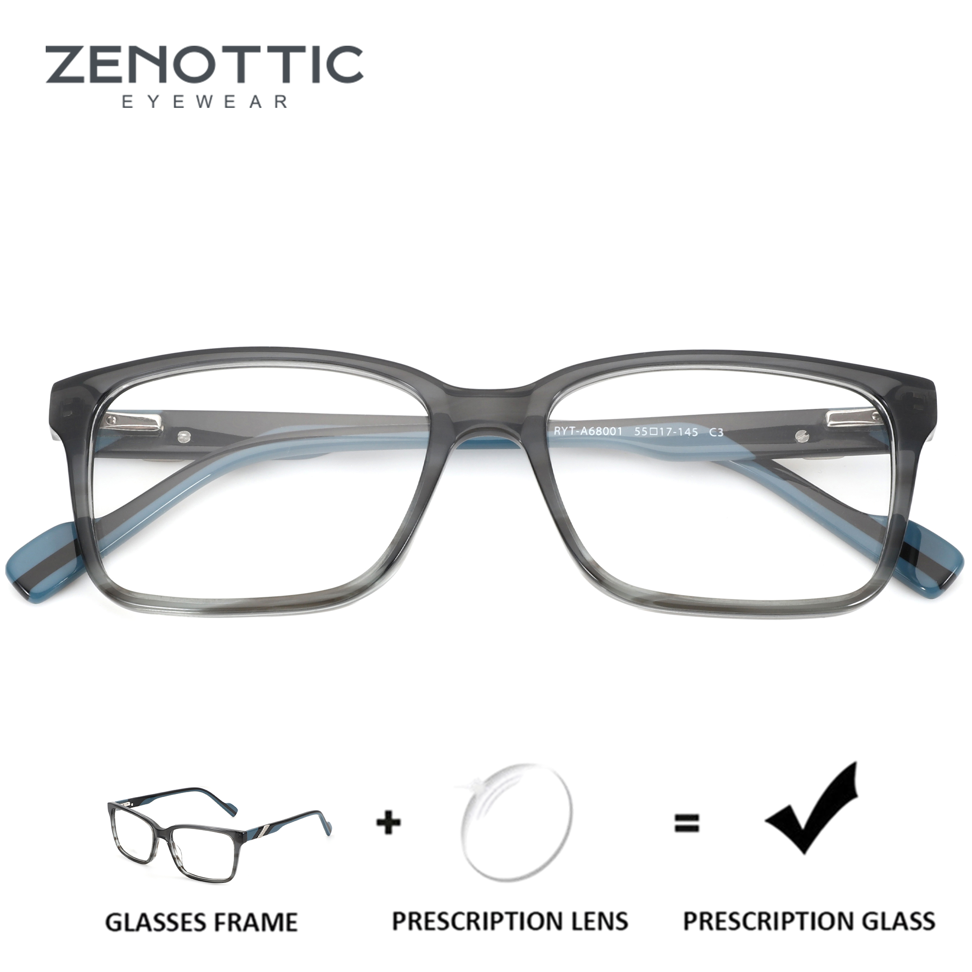 ZENOTTIC Óculos de prescrição retangulares elegantes de acetato para homens, óculos ópticos para miopia, lentes fotocromáticas personalizadas