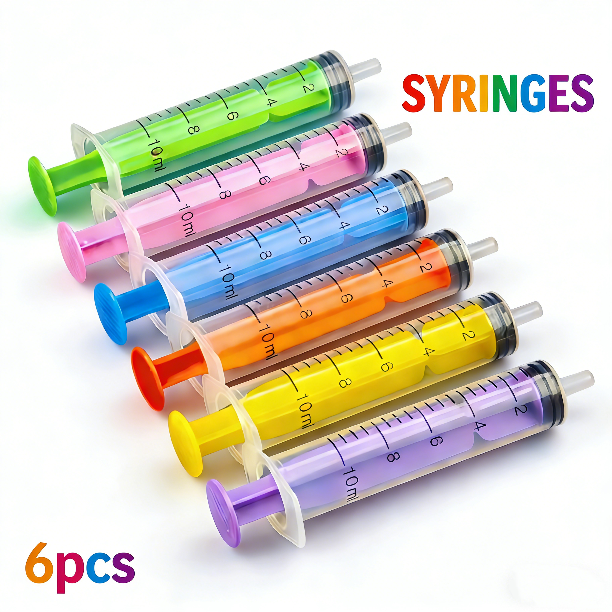 Jeringa de plástico de colores de 10 ml, 6 piezas, para pegamento, dispensación de líquidos, medición, alimentación de mascotas y rellenado