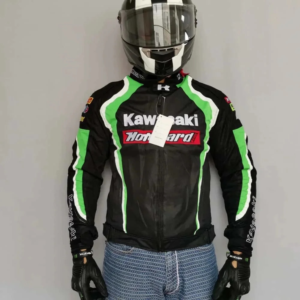 Летняя мотоциклетная куртка для бездорожья Kawasaki с вышивкой, снижающая нагрузку, с защитой от падений, для гонок и езды по дорогам