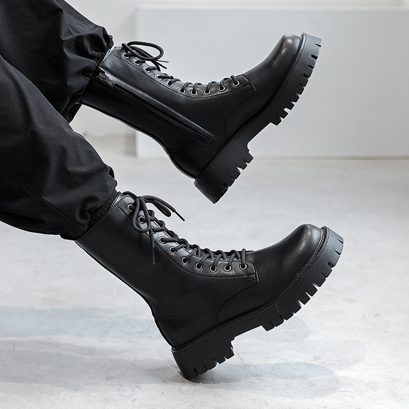 Bottes de moto noires en cuir véritable pour hommes, chaussures de soirée, botte Cirboy, beau, long, mode, boîte de nuit