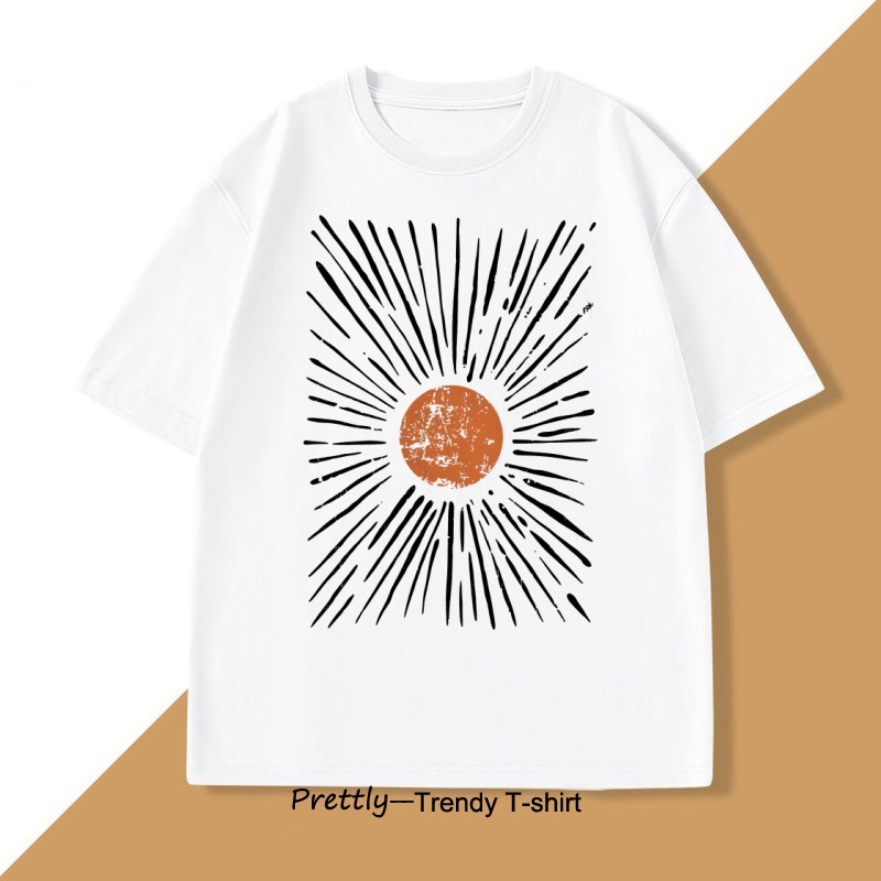 Sunburst Vintage T-shirt Mannen Vrouwen Oversized T-shirt Sunshine Grafische Tees Katoen Korte Mouw Ronde Hals T-shirt Streetwear