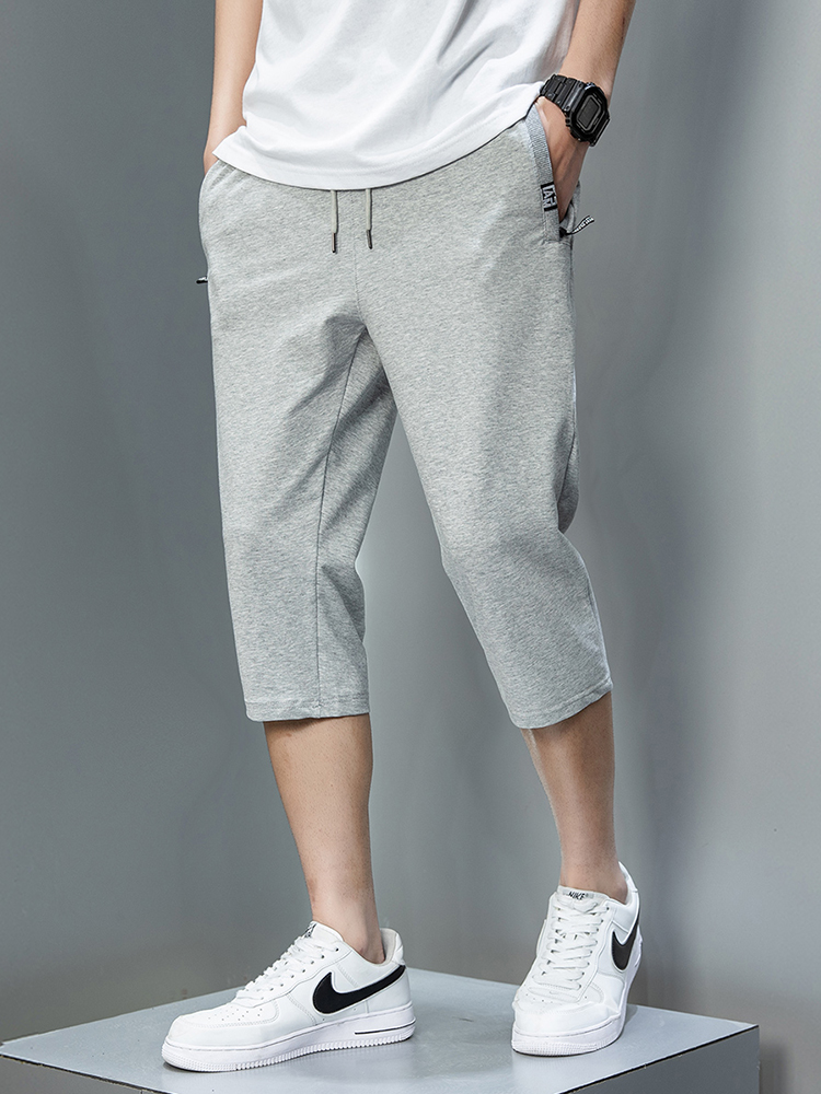 Short de survêtement avec poches zippées pour homme, vêtement de sport, Capris, respirant, en coton, culotte droite, grande taille 8XL, été, 3/4