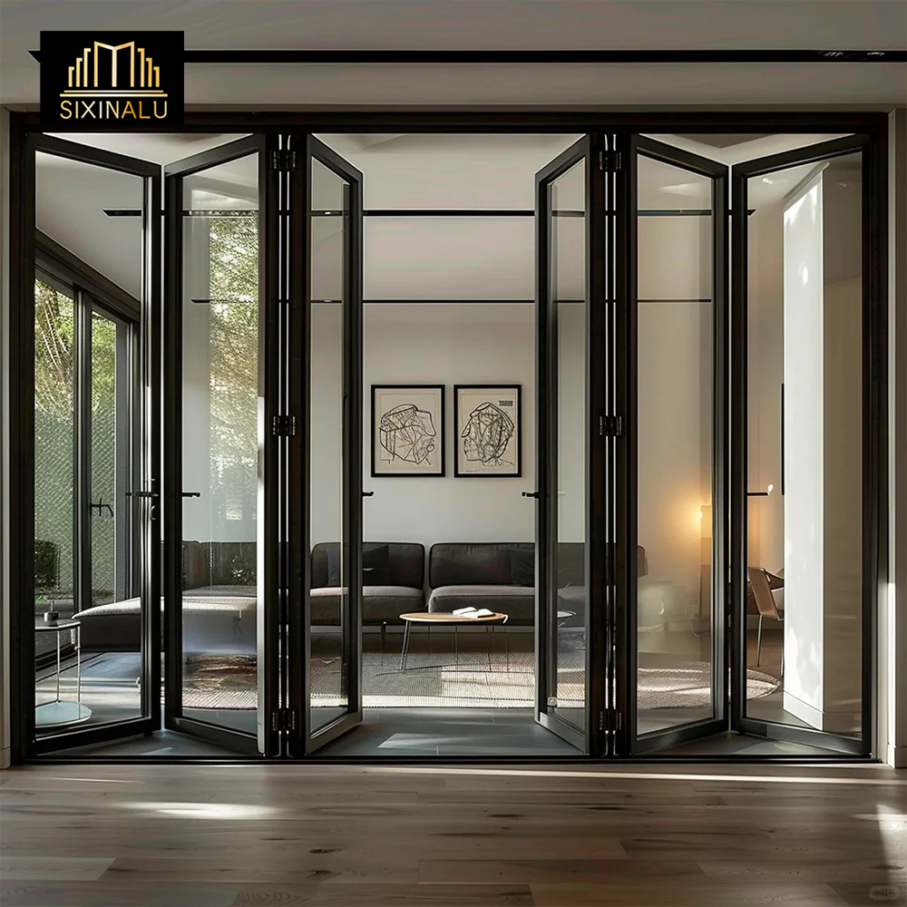 Sixinalu Accordion Front Doors Folding Exterior Interior Aluminum Sliding Double Glass Garden Door Home Decor Custom Panel