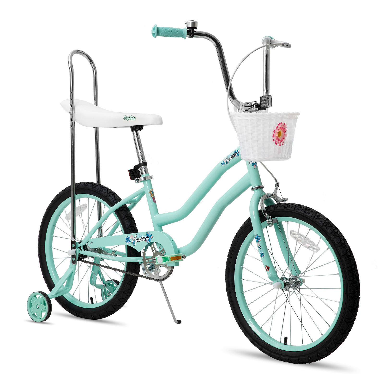 JOYSTAR 20-inch meisjesfiets met zijwieltjes, bananenzitfiets voor meisjes van 7 tot 12 jaar oud met handrem en terugtraprem