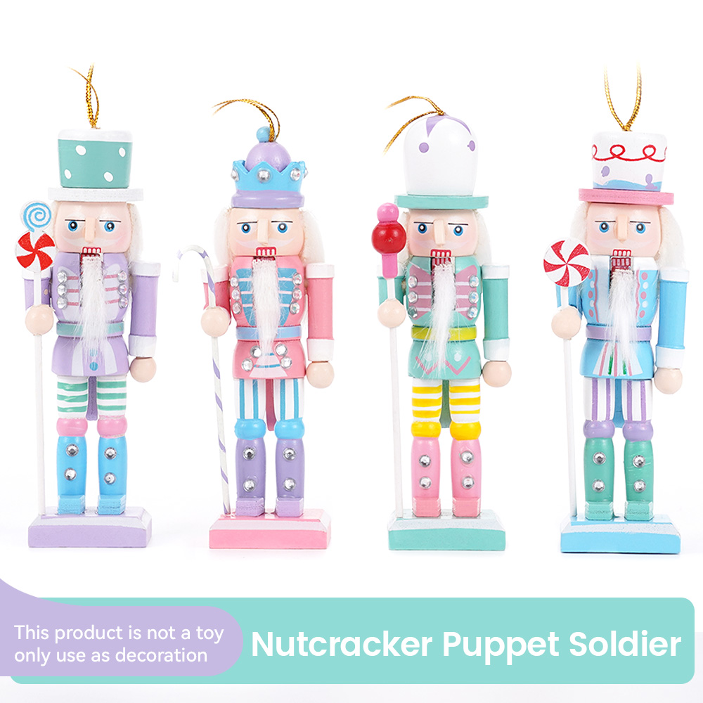 4Pcs Christmas Nutcracker Soldier Puppet Candy Series Wooden Handicraft Ornament Christmas Tree Pendant New Year Home Decoration