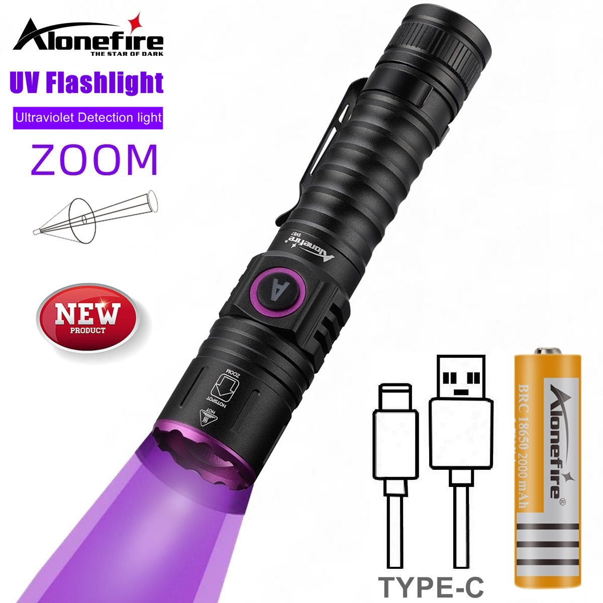 ズーム UV 365nm/395nm LED 懐中電灯高輝度爪美容猫犬尿白癬鉱石マネー目に見えないマーカーサソリトーチライト