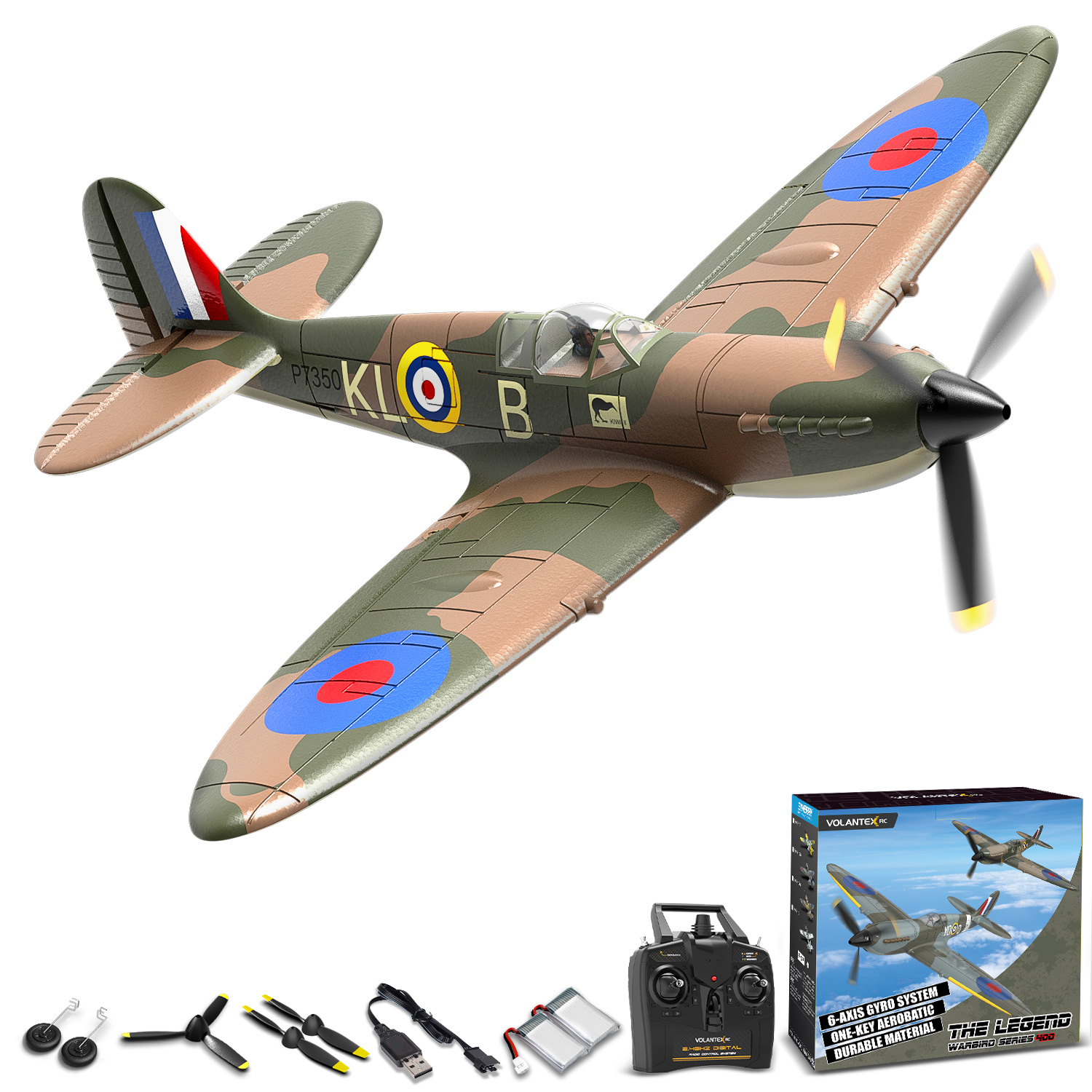 VOLANTEXRC RC avion Spitefire 400 2.4Ghz 4CH système de stabilisation 6 axes pour avion télécommandé débutant 761-12 RTF