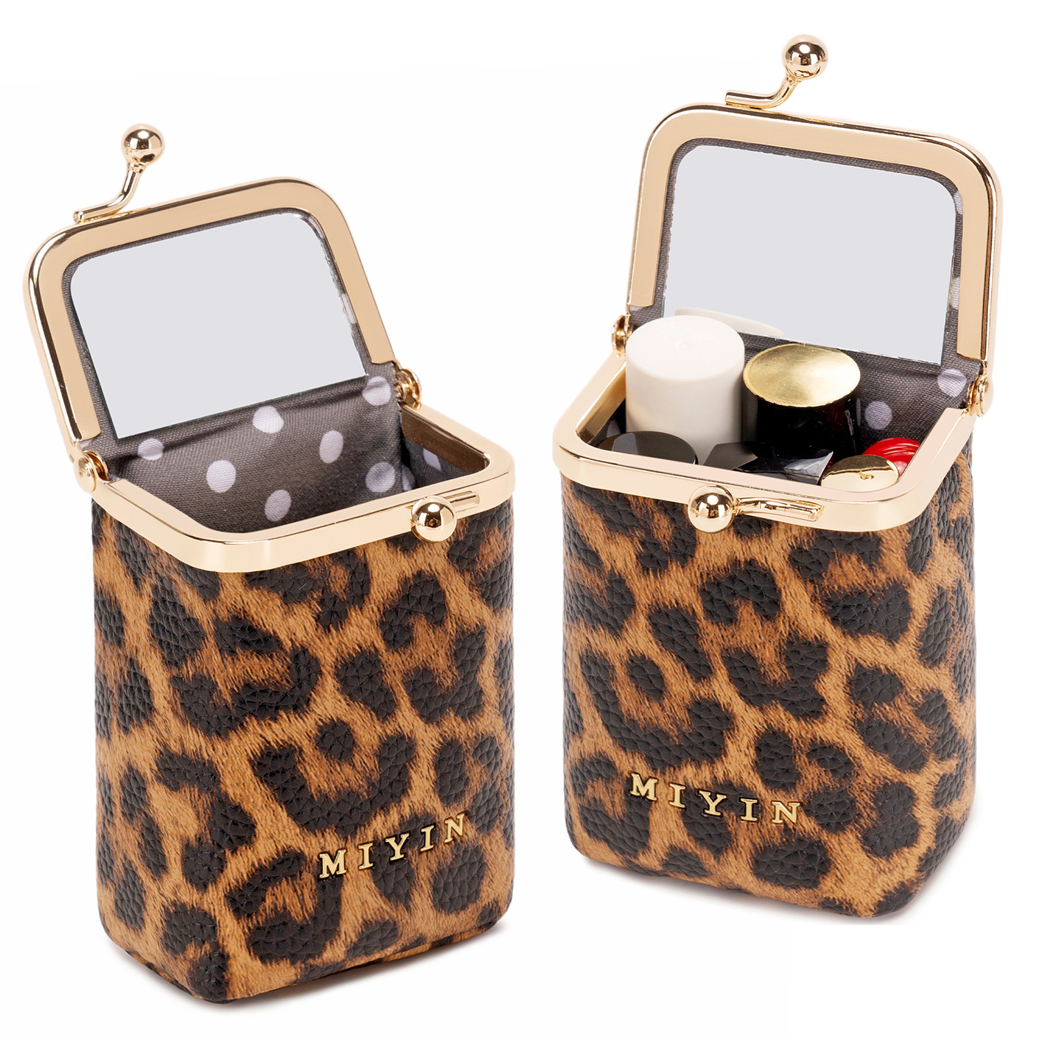 Borsa Porta Rossetto con Stampa Leopardata, Mini Pochette Portatile in Microfibra, Borsa per Trucchi da Donna, Portagioie Semplice, Porta Auricolari e Monete con M