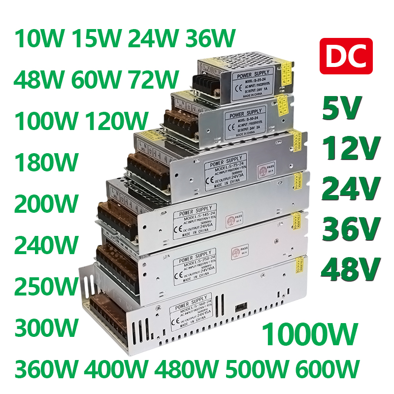 Fuente de alimentación conmutada DC 5V 12V 24V 36V 48V 60W 360W 600W 800W 1000W transformador AC 110 220V adaptador SMPS para tiras LED CCTV