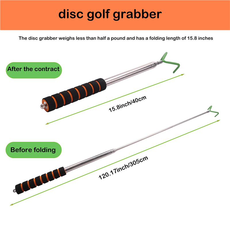 ABQR Disc Golf Retriever Disco telescópico Golf Grabber Disco de acero inoxidable Dispositivo de recuperación de golf Recuperar discos