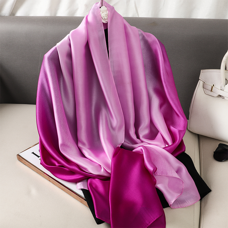 Luxo gradiente lenço de seda feminino marca sólida femme xales envolve bandana cabeça foulard moda senhora hijab casamento poncho 2023